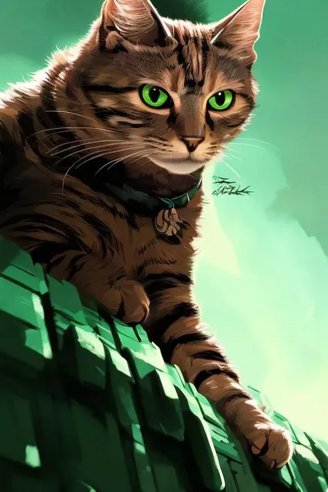 digital art in the style of greg rutkowski and craig mullins, 4k, intricate detail, cinematic, nkoctst cat, green eyes