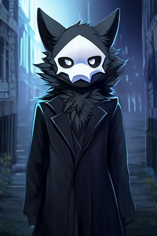 A close up of a person wearing a black coat and a white mask - SeaArt AI