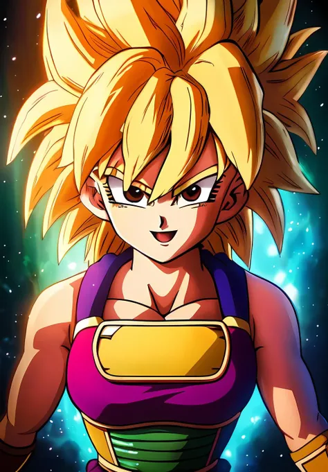 (Photo:1.3), highdetail, <lora:Gine:0.8>, Gine, 1girl, solo, saiyan armor, smile, ((portrait,)), (acclaimed, alluring, captivating, exciting, gorgeous, striking:1.3), (trending on artstation:1.3)