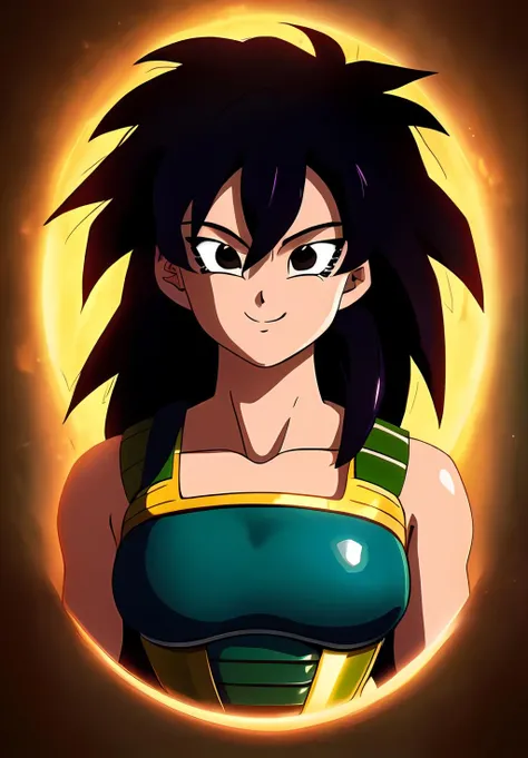(Photo:1.3), highdetail, <lora:Gine:0.8>, Gine, 1girl, solo, saiyan armor, smile, ((portrait,)) Black Hair, (acclaimed, alluring, captivating, exciting, gorgeous, striking:1.3), (trending on artstation:1.3)
