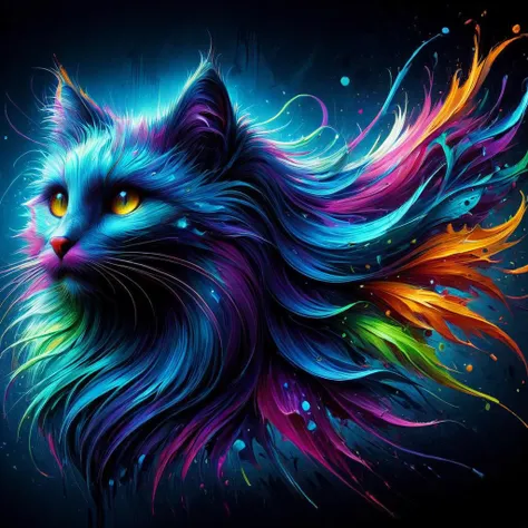 impactful paint of a mysterious feline cryptid <lora:Rainbow_Style:0.8>, highly detailed, 8k, sharp, professional, clear, high contrast, high saturated, , vivid deep blacks, crystal clear