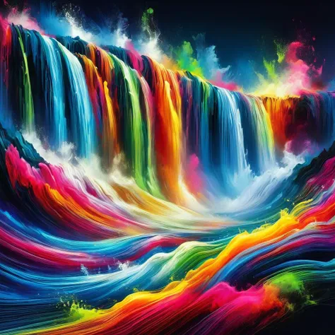 impactful paint of a waterfall <lora:Rainbow_Style:1.0>, highly detailed, 8k, sharp, professional, clear, high contrast, high saturated, , vivid deep blacks, crystal clear