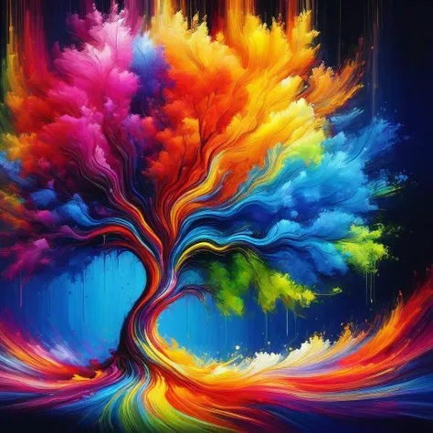 impactful color paint of a tree <lora:Rainbow_Style:0.9>, highly detailed, vibrant colors , 8k, sharp, professional, clear, high contrast, high saturated, , vivid deep blacks, crystal clear