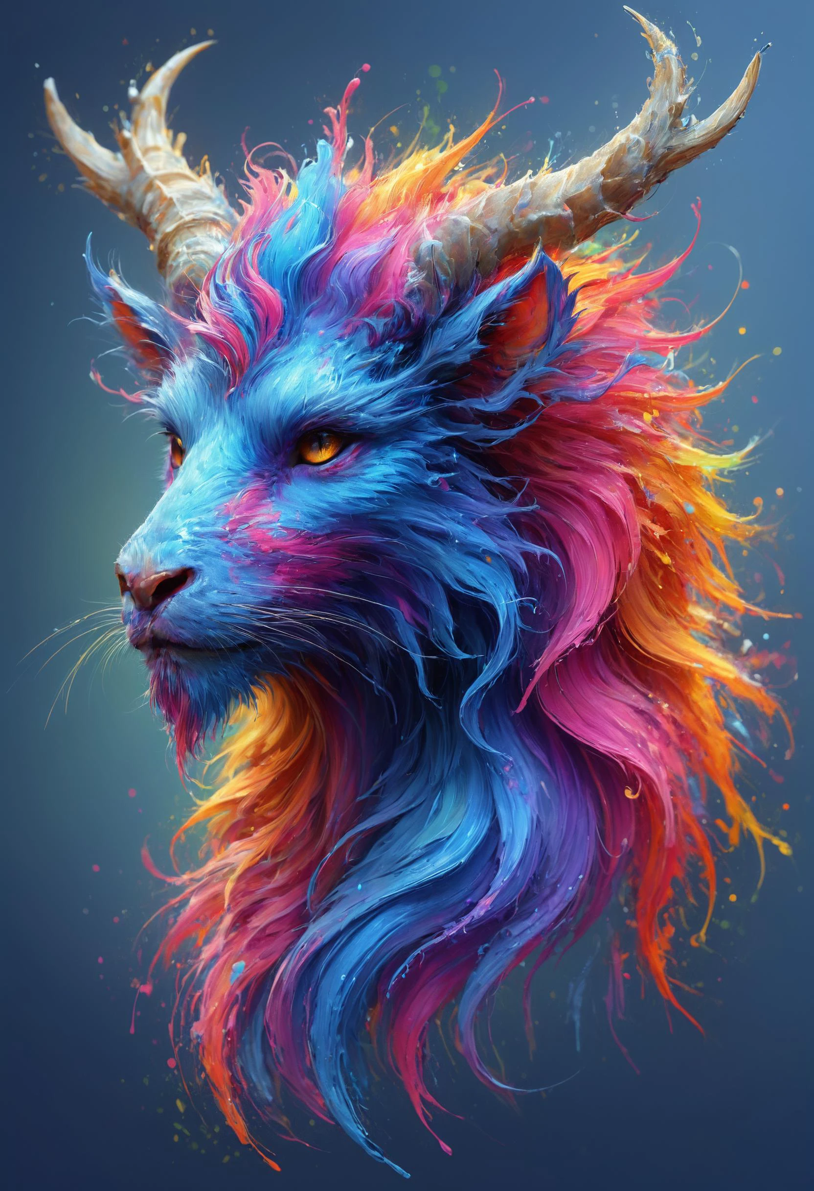 <lora:Mythical_Beasts:0.8> fmb Satyr, <lora:detailed_notrigger:0.8>, Rim Lighting, <lora:gorgoeus_splash_of_vibrant_paint:0.7> Gorgeous splash of vibrant paint, <lora:Rainbow_Style:0.6>