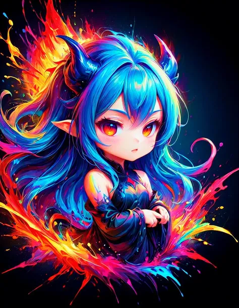 impactful paint of a chibi demon <lora:Rainbow_Style:0.8>, highly detailed, 8k, sharp, professional, clear, high contrast, high saturated, , vivid deep blacks, crystal clear