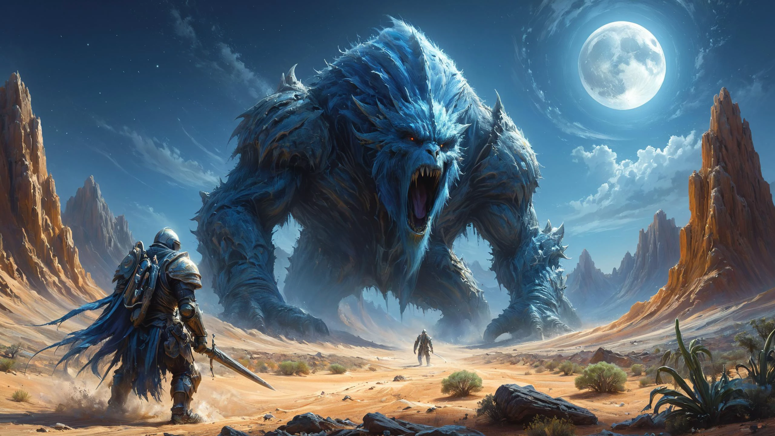 alien landscape, full body Biomechanical towering metallic giant monsters, Ancient petrified forests frozen in time, Chiseled arches framing endless desert vistas , alien flora, alien fauna, Moonlight, <lora:Rainbow_Style:0.6>, <lora:RMSDXL_Creative:0.4> <lora:XL_boss_battle:1> Bosstyle, highly detailed, photorealism, hyperrealism, sharp focus