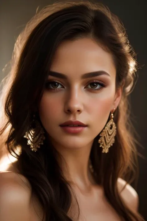 ((best portrait)),  (lipstick:0.3), earrings, dark makeup,, (masterpiece, best quality), intricate details, realistic, photorealistic,  flawless structure, masterpiece, (portrait), natural skin, (long hair), oiled skin, subsurface scattering, shot with cinematic camera, soft lighting, high quality, best quality, masterpiece, best picture, , lovely, stunning