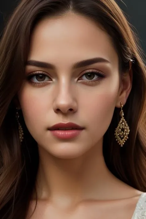 ((best portrait)),  (lipstick:0.3), earrings, dark makeup,, (masterpiece, best quality), intricate details, realistic, photorealistic,  flawless structure, masterpiece, (portrait), natural skin, (long hair), oiled skin, subsurface scattering, shot with cinematic camera, soft lighting, high quality, best quality, masterpiece, best picture, sexy, lovely, stunning