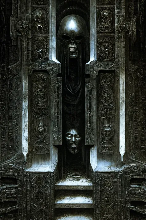 strange creatures, dark fantasy, aliens cave, woman warrior <lora:H.R.Giger_ArtStyle_640x960:0.85>, complex background, stuff in the background, highly detailed, (gloomy:1.3), dark, dimmed, hdr, vignette, grimy, (slate atmosphere:0.8), (by ben templesmith:0.2)