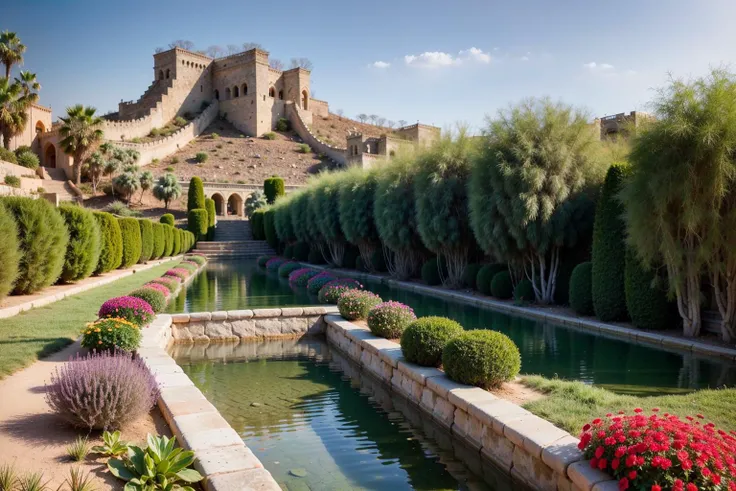 (8k, RAW photo, highest quality), a photo of an oasis, the Hanging Gardens of Babylon, ancient, capturing the beauty of the (terraced gardens:1.3), built on a sloping side with a (series of ascending platforms:1.5) filled with (multicolored exotic plants:1.6), (flowers, and towering trees:1.1), (desert on the background,:1.4), middle east, intricate details, captured in ultra-high resolution, photorealistic quality, exquisite, highest quality, sharp focus
<lora:epiNoiseoffset_v2:1>