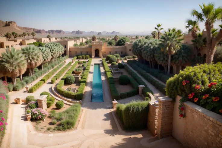 (8k, RAW photo, highest quality), a photo of an oasis, the Hanging Gardens of Babylon, ancient, capturing the beauty of the (terraced gardens:1.3), built on a sloping side with a (series of ascending platforms:1.5) filled with (multicolored exotic plants:1.6), (flowers, and towering trees:1.1), (desert on the background,:1.4), middle east, intricate details, captured in ultra-high resolution, photorealistic quality, exquisite, highest quality, sharp focus
<lora:epiNoiseoffset_v2:1>