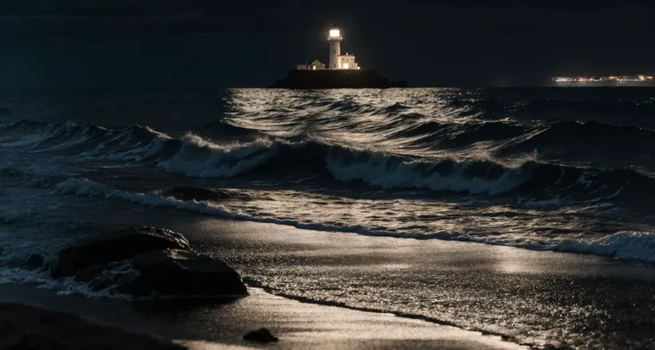 night, ocean shore, rocks, storm, old lighthouse, 8k uhd, dslr, soft lighting, high quality, film grain, Fujifilm XT3  <lora:LowRA:0.7>