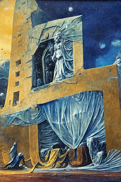 High detail painting in the style of <lora:Zdzislaw_Beksinski_ArtStyle_selected:1>, skin from chaos, dark atmosphere, dust explosion inside