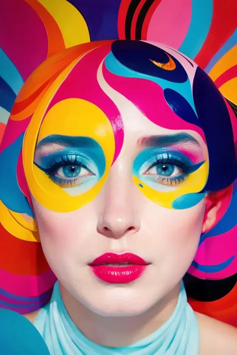 <lora:cer4ti:0.85> Abstract artwork that uses colorful overlapping shapes to create a portrait of a beautiful female. The look should be inspired by the unique painting styles found in cubism with an emphasis on texture and intricate detail including hand - drawn typefaces& organic flourishes around the eyes, cheeks& nose