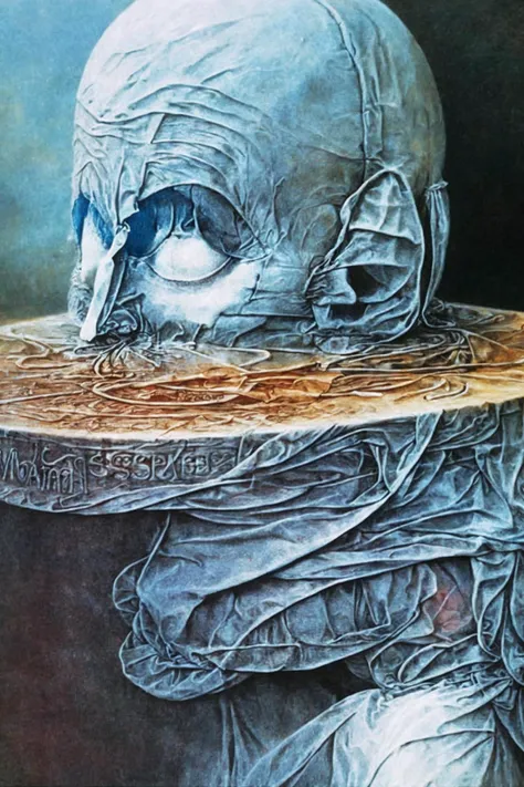 strange fantasy art by <lora:Zdzislaw_Beksinski_ArtStyle_selected:0.95> (masterpiece:1.5) (best quality) (detailed) (intricate) (8k) (HDR)