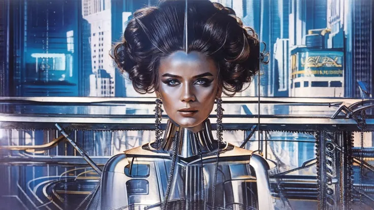 woman is a robot is standing on a metal object, pinup art, hajime sorayama style, auto and design magazine, roth's drag nut fuel, winning award image, electric woman, chromed metal, sold at an auction
<lora:Hajime_Sorayama_Robot_ArtStyle_640x960:0.65>
<lora:H.R.Giger_ArtStyle_640x960:0.55>
<lora:Kristina_Makarova_v3_640x960:0.8>