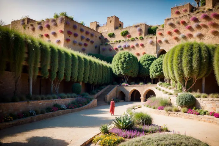 (8k, RAW photo, highest quality), a photo of an oasis, the Hanging Gardens of Babylon, ancient, capturing the beauty of the (terraced gardens:1.3), built on a sloping side with a (series of ascending platforms:1.5) filled with (multicolored exotic plants:1.6), (flowers, and towering trees:1.1), (desert on the background,:1.4), middle east, intricate details, captured in ultra-high resolution, photorealistic quality, exquisite, highest quality, sharp focus
<lora:epiNoiseoffset_v2:1>