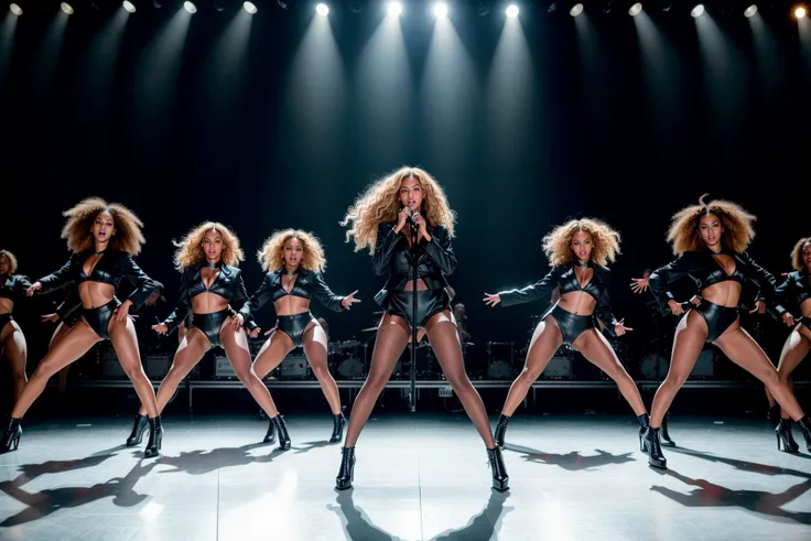 professional photograph
Beyonc, standing on stage with her microphone in hand, belting out a powerful ballad while surrounded by her talented backup dancers.
<lora:add_detail(realistic):1>
((video grainyfilm)), natural cinematic lighting, ((professional photo highly defined))
realistic, best quality, photo-realistic
8k, best quality, masterpiece, realistic, photo-realistic
