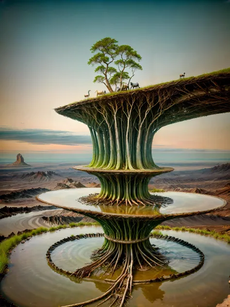 surreal composition, amazing landscape, unusual creatures