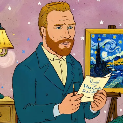 cartoon of Vincent van Gogh in a scene from a Fantasy Romance movie, directed by Wes Anderson
(in kingofthehill style:1.5)
<lora:xl_more_art-full_v1:0.5> <lora:add-detail-xl:0.45> <lora:kingofthehillstyleXL_v.10.1:0.8>