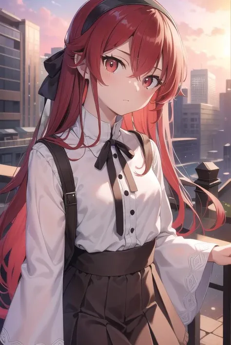 erisgreyrat, <lora:eristest:1>,
eris greyrat, ahoge, hair between eyes, long hair, (red eyes:1.5), red hair, sidelocks, (small breast:1.2),
BREAK black hairband, black ribbon, brown skirt, hairband, long sleeves, neck ribbon, pantyhose, ribbon, shirt, shoulder cutout, skirt, white pantyhose, white shirt, wide sleeves,
BREAK looking at viewer,
BREAK outdoors, city,
BREAK <lyco:GoodHands-beta2:1>, (masterpiece:1.2), best quality, high resolution, unity 8k wallpaper, (illustration:0.8), (beautiful detailed eyes:1.6), extremely detailed face, perfect lighting, extremely detailed CG, (perfect hands, perfect anatomy),