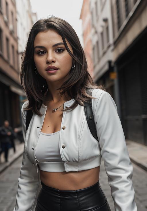A close up of a woman in a white jacket and black skirt - SeaArt AI