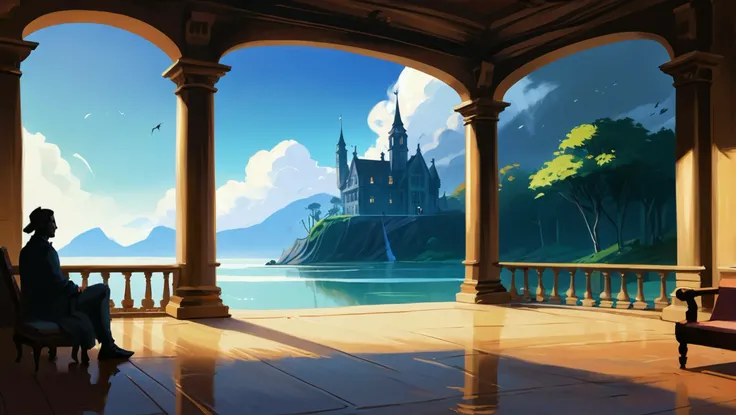 rough brushy digital painting, sketch, Lord's and Lady's Chambers \(room\) in a sky fantasy village beyond the beginning of time<lora:EnvyStarlightDigitalPainting03:1>