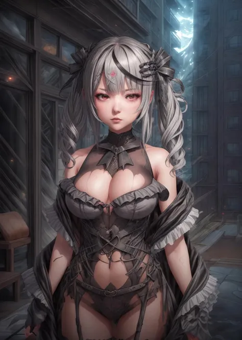 beautiful woman, <lora:Chloe Lolita:.7> sakamata chloe, grey hair, black hair, heart on chest, breasts, <lora:more_details:.7> red eyes, asian, ,ashes to ashes, dark presence by pascal blanche, wayne barlowe, smok, thick broad brush strokes, dark ink, epic lighting digital painting, sharp focus, octane render, 8 k, hyper detailed., beautiful woman, Black ink flow, 8k resolution, photorealistic masterpiece by Aaron Horkey and Jeremy Mann, intricately detailed fluid gouache painting by Jean Baptiste, professional photography, natural lighting, volumetric lighting, maximalist, 8k resolution, concept art, intricately detailed, complex, elegant, expansive, fantastical, cover, flowing water, waves