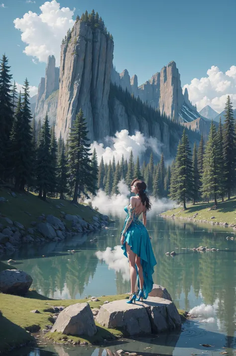 (bathing in a lake:1.2), BREAK, (nature surroundings:1.2), forest, mountains, rock formations, steam, fog, BREAK, (masterpiece:1.4), (4k:1.2), (extreme resolution:1.2), (highly intricate:1.2), (studio quality:1.2), (extremely detailed:1.2), (beautiful and aesthetic:1.4),  BREAK LAstargalaxydress,<lora:LAstargalaxydress:0.7>,