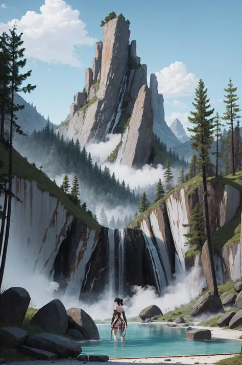 (bathing in a lake:1.2), BREAK, (nature surroundings:1.2), forest, mountains, rock formations, steam, fog, BREAK, (masterpiece:1.4), (4k:1.2), (extreme resolution:1.2), (highly intricate:1.2), (studio quality:1.2), (extremely detailed:1.2), (beautiful and aesthetic:1.4), BREAK <lora:LAassunity12-constant64:0.8> LAassunity,,