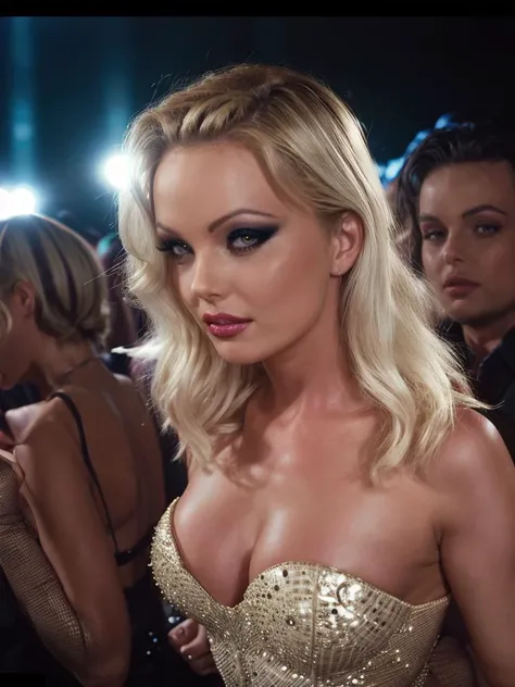 cinematic photo   <lora:quiron_silvia_saint_v9_lora:0.87> SilviaSaintQuiron woman,  flash photography,   realistic, amazing photo of a pretty woman  wearing chemist clothes, makeup, at blurred background crowded nightclub party background,   . 35mm photograph, film, bokeh, professional, 4k, highly detailed in haute couture. Luxury, designer brands, runway-ready, tailored, chic
