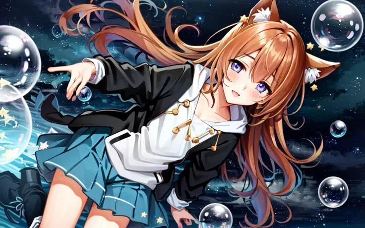<lora:_bubbles:0.7:NIN> many bubbles reflection, kawaii petit child childish innocent ankle-biter 1girl 8yo, star-shaped pupils small_star symbol in the pupils and iris, ((skindantation)) ((flat chest)) +++, +++
purple eyes,
light red hair,
long hair ,
retriever hair,
streaked hair ,
hair over one eye,
hair flaps ,
:p,
blush ,
head_tilt standing
+++, +++ extremely quality, high detailed, anime coloring illustration game cg contrapposto <lora:_flat2:0.3:ALL> ++ Faint lips,UC:realistic cute anime face cinematic angle Girl at the front single focus dynamic pose, dark gradient hoodie red pleated skirt high socks ankle boots