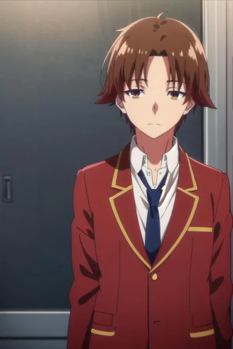 kiyotakaayanokouji, <lora:kiyotaka ayanokouji s2-lora-nochekaiser:1>,
kiyotaka ayanokouji, brown hair, (brown eyes:1.5), male focus, (parted bangs:1.5), short hair,
BREAK school uniform, jacket, necktie, blazer, blue necktie, shirt, white shirt, collared shirt, (red blazer:1.5),
BREAK indoors, classroom,
BREAK looking at viewer, (cowboy shot:1.5),
BREAK <lyco:GoodHands-beta2:1>, (masterpiece:1.2), best quality, high resolution, unity 8k wallpaper, (illustration:0.8), (beautiful detailed eyes:1.6), extremely detailed face, perfect lighting, extremely detailed CG, (perfect hands, perfect anatomy),