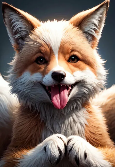 fox, fluffy, cute, tongue out, puffy,
vibrant colors, colorful art style, 
soft lighting, soft shadows, detailed textures, dynamic lighting,  
nice hands, perfect hands, 
<lyco:GoodHands-beta2:1.0> 
<lora:add_detail:1>