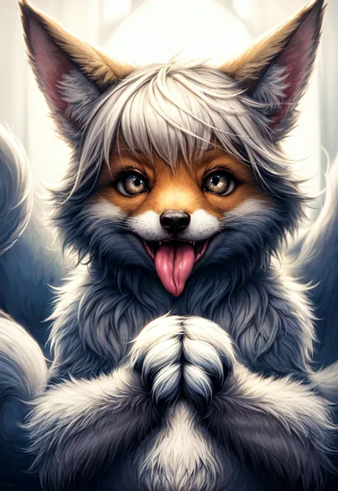fox, fluffy, cute, tongue out, puffy,
vibrant colors, colorful art style, 
soft lighting, soft shadows, detailed textures, dynamic lighting,  
nice hands, perfect hands, 
<lyco:GoodHands-beta2:1.0> 
<lora:add_detail:1>