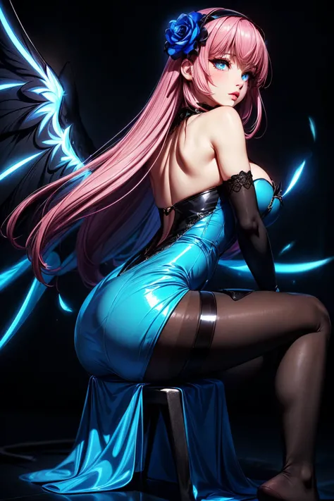 honkai impact, herrscher of thunder, very long hair, full body, pink hair, Sakura petals, Sakura long hair, great long horn, big demon wings, long tail, big tail, great tail, long wings, wings of demons.