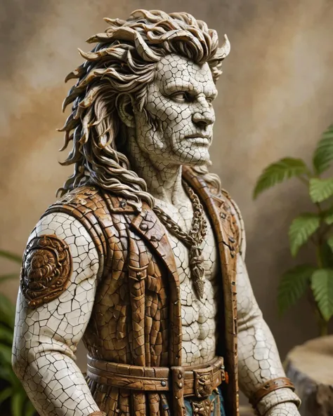 <lora:ral-porcelain-sdxl:1> ral-porcelain, Regal Hairy Peruvian Tiamat Hillbilly, Multicolor hair styled as Side-swept curls