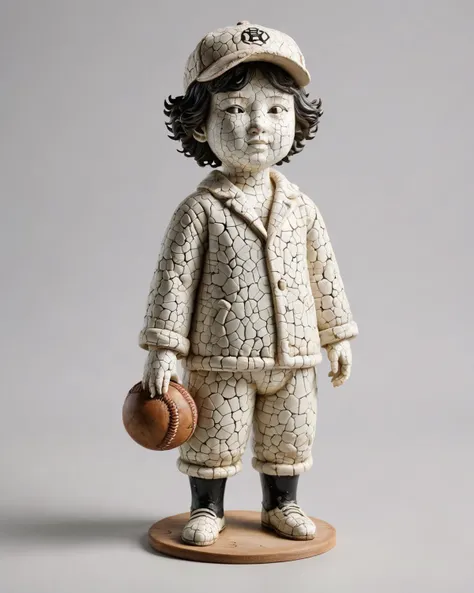 <lora:ral-porcelain-sdxl:1> ral-porcelain, rotund wabi-sabi Ash Baseball Player, wearing Fluffy clothes, her hair is Black