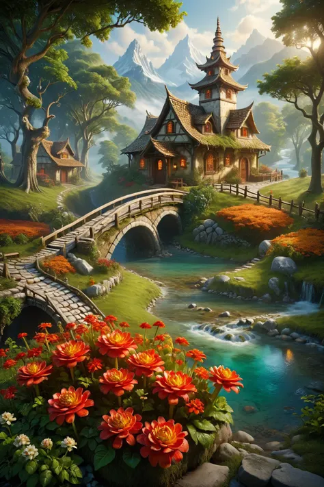 (ral-porcelain:1.3),<lora:ral-porcelain-sdxl:1>,
Photorealism medieval village,ornate,beautiful,atmosphere,vibe,mist,smoke,chimney,rain,well,wet,pristine,puddles,red and yellow flowers,icicles,melting,dripping,snow,creek,lush,ice,bridge,cart,orange,green,stained glass,forest,flowers,concept art illustration,color page,trending on artstation,Photorealism,often for highly detailed representation,photographic accuracy,or visual illusion. in Brooding landscapes,epic scale,German myth,layered symbolic density,
Looking out here,the dragon gas in front of us,every one of the mountains seems to have a god,and tens of thousands of mountains are braving a rich aura,
This is amazing,in the outside world any sacred mountain is precious,but in this place,there are enough tens of thousands of side by side,grand and open,
The mountain is wrapped with fairy mist,tens of thousands of them together,called magnificent,
This is a wonder,a sight can not see the end,silver waterfall hanging,hanging island is located,Rui birds and auspicious animals,this is a fairy home pure land,