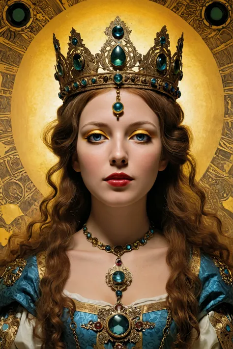 (by Erwin Bowien:1.4), Guinevere early-medieval queen of Great Britain, conceptual art, biotoxic, compositing, re engine, renaissance, silkscreen printing, 2d, virtuoso, absurdres, breakthrough, allegory (Sunlight:1.2), steampunk, (ultra detailed, masterpiece, best quality, intricate details:1.2) <lora:XL-Loras\xl_more_art-full_v1:0.5><lora:XL-Loras\add-detail-xl:1><lora:XL-Loras\lora-sdxl-perfect-eyes:0.7>