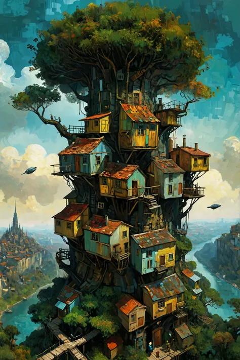 by Constantin Joffe, Build an amazing, best quality masterpiece, Vincent van Gogh, tree-top village, (spacepunk, collage art:1.2), Futuristic sci-fi style, futuristic, technological, alien worlds, space themes, advanced civilizations, (masterpiece, intricate details:1.2) <lora:XL-Loras\xl_more_art-full_v1:0.5><lora:XL-Loras\add-detail-xl:1><lora:XL-Loras\lora-sdxl-perfect-eyes:0.7>