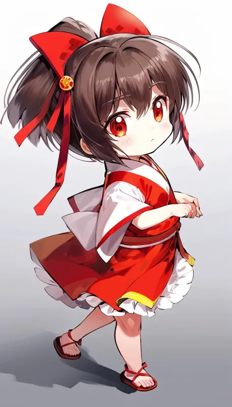 (masterpieces, best quality, illustration, extremely detailed CG wallpaper, ultra-detailed) , (beautiful detailed eyes), full body highangle shot of 1girl, hakurei reimu, solo focus, cute, pixiv, chibi  <lora:komowata_haruka_counterfeitxlb_1-05:0.4>