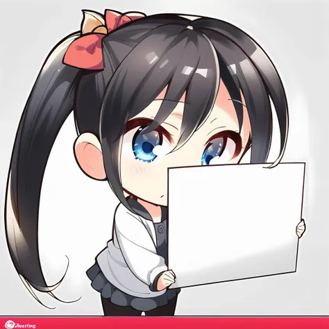 (masterpieces, best quality, illustration, extremely detailed CG wallpaper, ultra-detailed) , (beautiful detailed eyes), solo focus, happy, chibi <lora:komowata_haruka_counterfeitxlb_1-05:0.8>
BREAK 1girl with black hair ponytail holding up a blank white sign