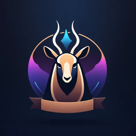 ribbon logo, animal, (gazelle:1.05), solo, abstract animal, portrait, gradient background, shimmer and magic, masterpiece, best quality, highly aesthetic