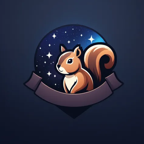 ribbon logo, animal, (squirrel:1.05), solo, portrait, gradient background, starry sky, masterpiece, best quality, highly aesthetic