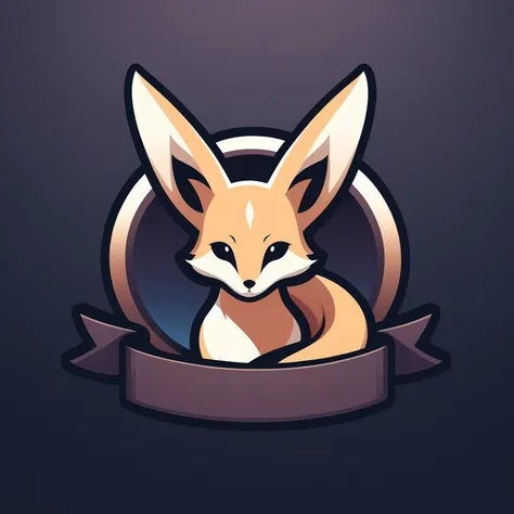 ribbon logo, animal, (fennec fox:1.05), tail, solo, portrait, gradient background, shiny, masterpiece, best quality, highly aesthetic