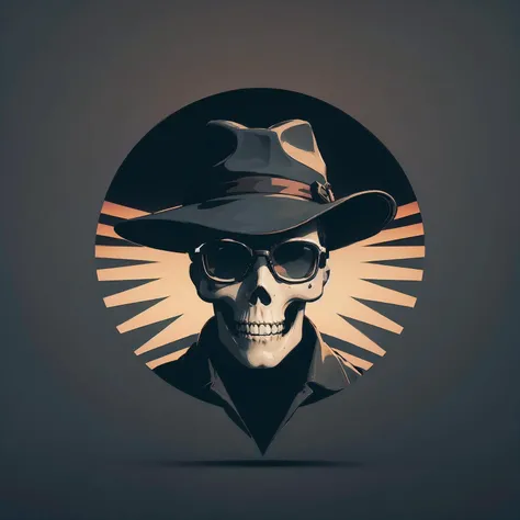 skeleton wearing sunglasses and hat,skull,<lora:RibbonLogo_v1_R64:0.8> ,ribbon logo,simple background