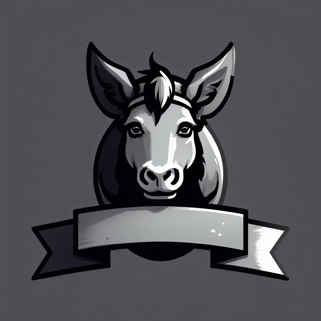 (masterpiece, best quality:1.2), (ribbon logo:1.4), (donkey:1.05), animal, (no humans:1.1), (monochrome:1.2), gradient background