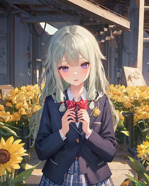masterpiece, best quality, 1girl, prsknene, project sekai, neneschooluniform, sunbeam, bloom <lora:nene4-000004:0.6>