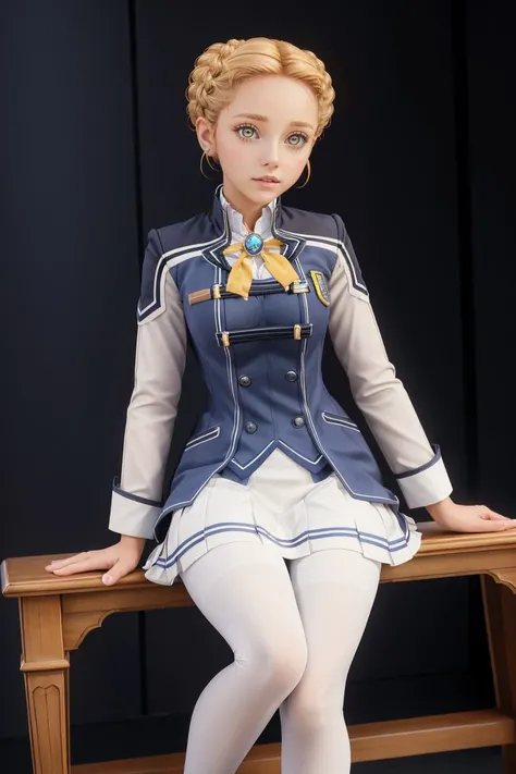 professional photo of Tatiana, blonde hair, braided twin buns, yellow eyes, small breasts, blue school uniform, white skirt, white (pantyhose:1.2), short boots, black boots, brooch,
detailed skin, detailed eyes, detailed face,
high quality, volumetric light, highrez, masterpiece, best quality, complex detailed background,
<lora:Tatiana-08:0.8:MIDD>